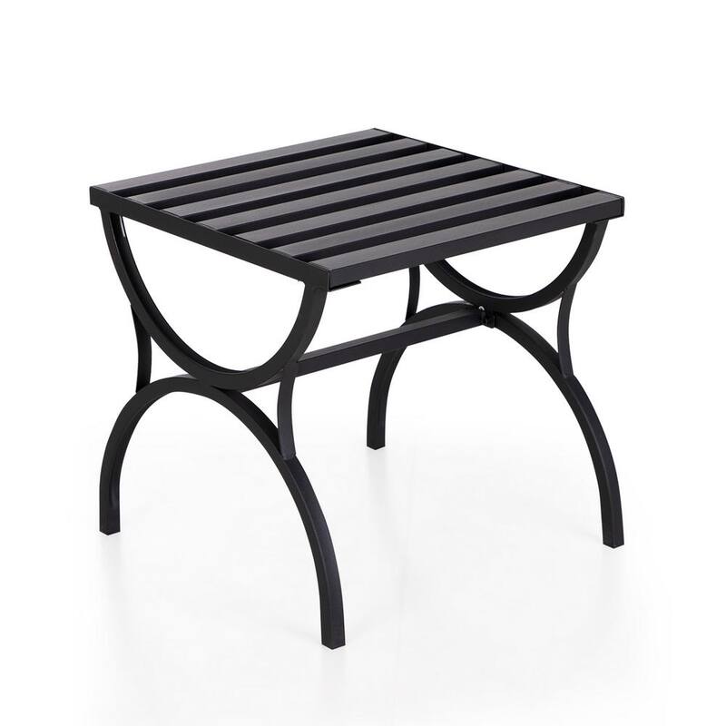 Slatted Outdoor Side Table Black Metal Frame Patio Table-Paradise Island Wear