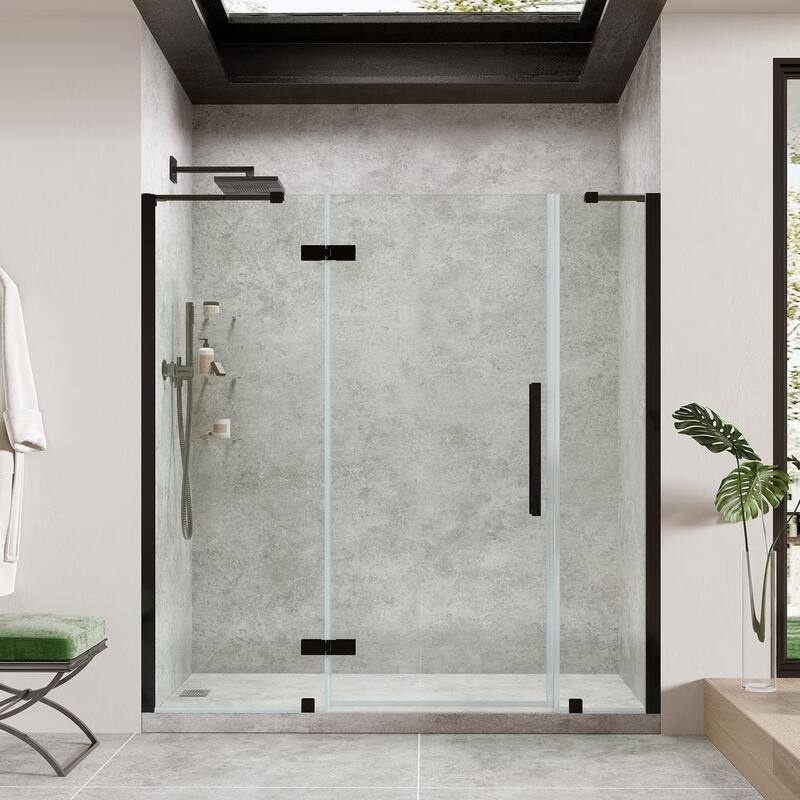 72 1/16 in. W x 72 in. H Pivot Frameless Shower Door in Black With Shelves-Paradise Island Wear