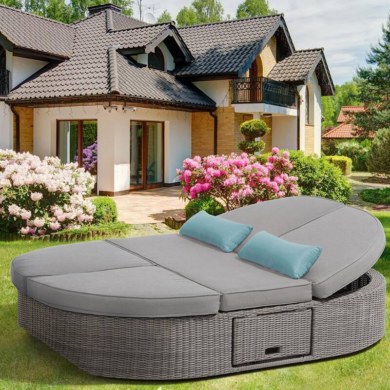 Sandra Gray Wicker Reclining Daybed with Gray Cushions-Paradise Island Wear