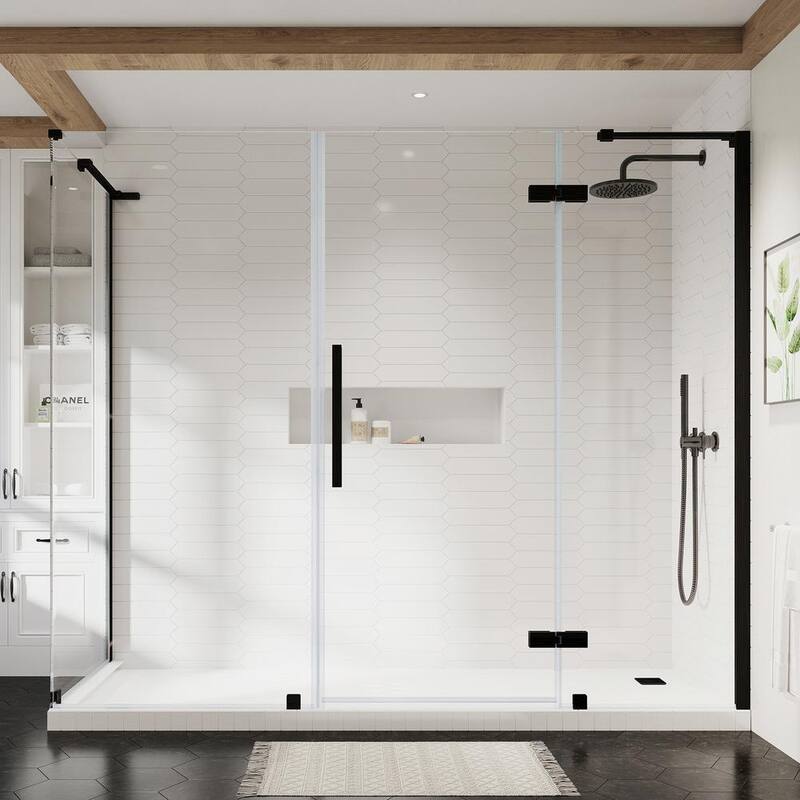 Tampa 80 1/8 in. W x 72 in. H Rectangular Pivot Frameless Corner Shower Enclosure in Oil Rubbed Bronze-Paradise Island Wear