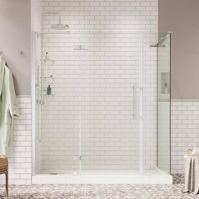 70 13/16 in. W x 72 in. H Rectangular Pivot Frameless Corner Shower Enclosure in Chrome with Shelves-Paradise Island Wear