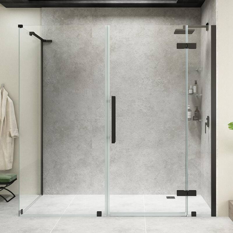 Tampa 66 1/8 in. W x 72 in. H Rectangular Pivot Frameless Corner Shower Enclosure in Black with Shelves-Paradise Island Wear