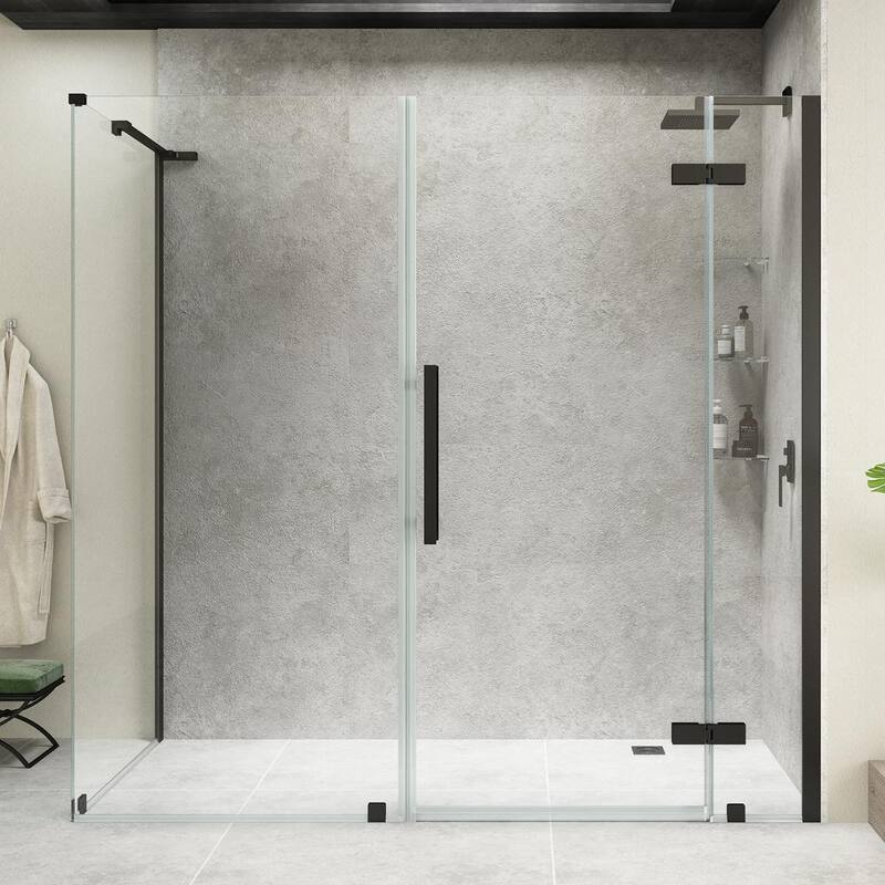 Tampa 66 1/8 in. W x 72 in. H Rectangular Pivot Frameless Corner Shower Enclosure in Black with Shelves-Paradise Island Wear