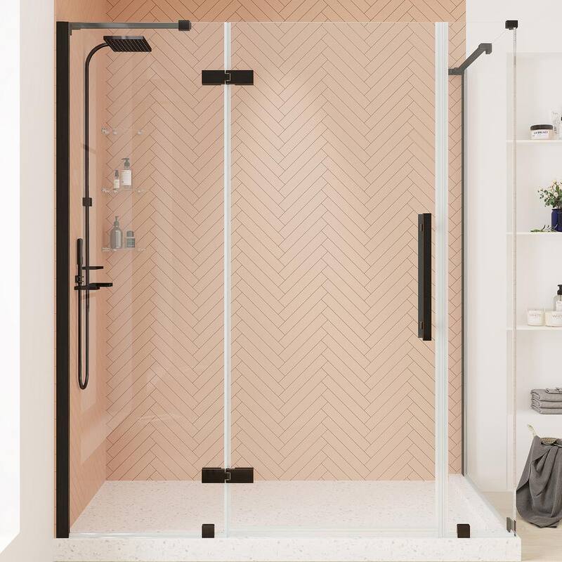 56 13/16 in. W x 72 in. H Rectangular Pivot Frameless Corner Shower Enclosure in Oil Rubbed Bronze with Shelves-Paradise Island Wear