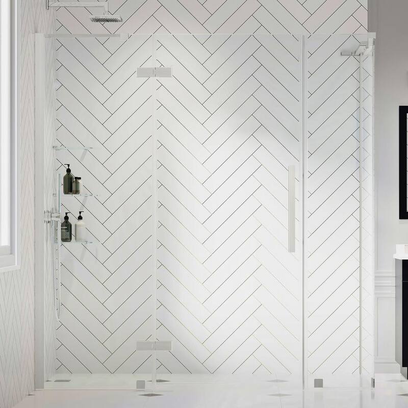 64 13/16 in. W x 72 in. H Rectangular Pivot Frameless Corner Shower Enclosure in SN with Shelves-Paradise Island Wear