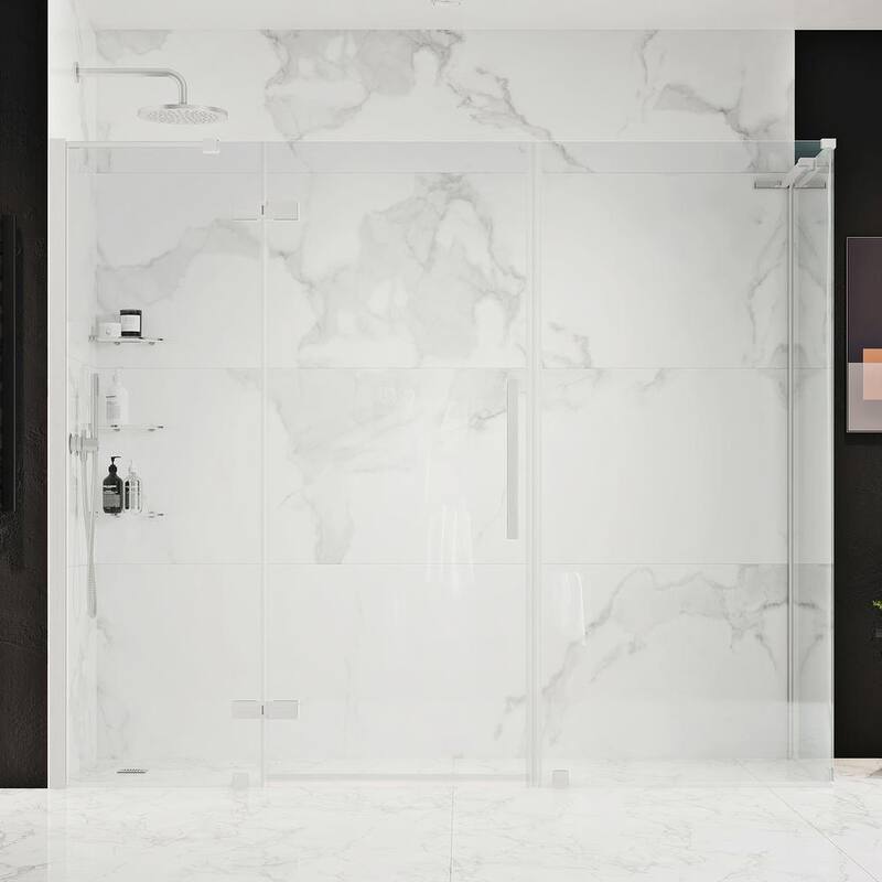Tampa 80 1/8 in. W x 72 in. H Rectangular Pivot Frameless Corner Shower Enclosure in SN with Shelves-Paradise Island Wear