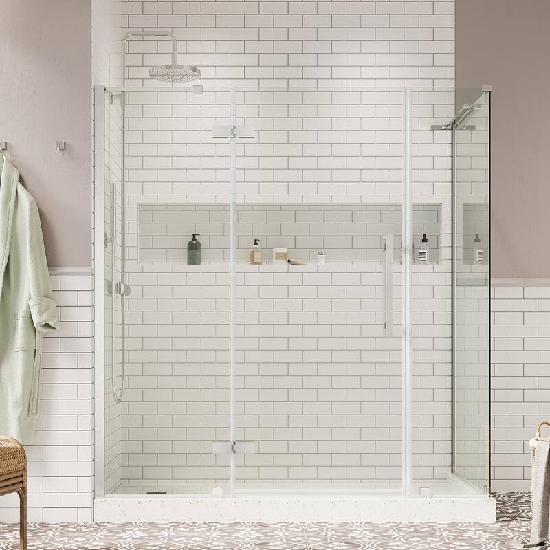 62 13/16 in. W x 72 in. H Rectangular Pivot Frameless Corner Shower Enclosure in Chrome-Paradise Island Wear
