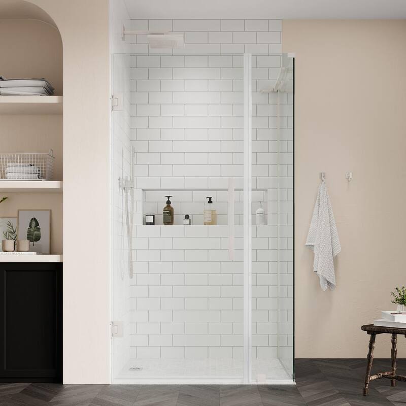35 13/16 in. W x 72 in. H Rectangular Pivot Frameless Corner Shower Enclosure in SN-Paradise Island Wear