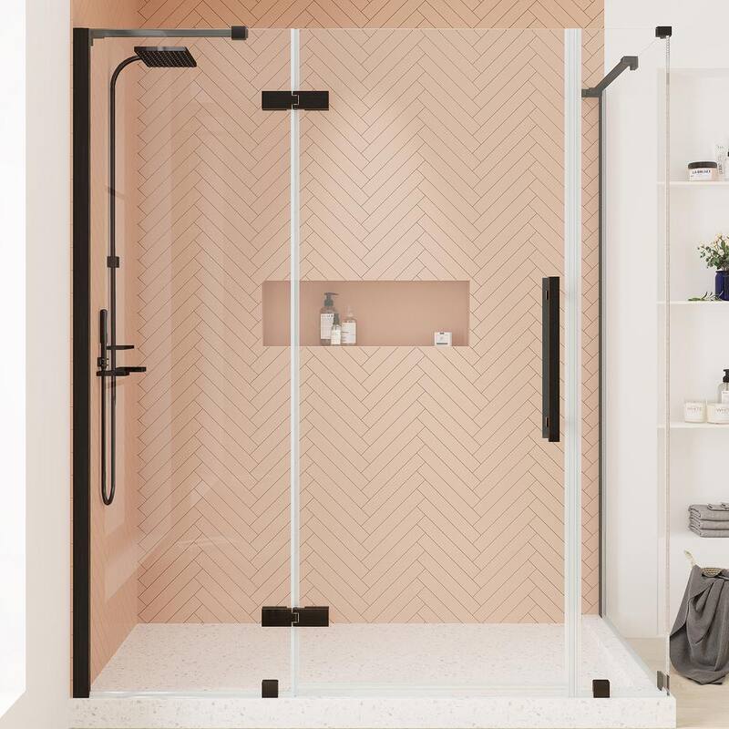 56 13/16 in. W x 72 in. H Rectangular Pivot Frameless Corner Shower Enclosure in Oil Rubbed Bronze-Paradise Island Wear