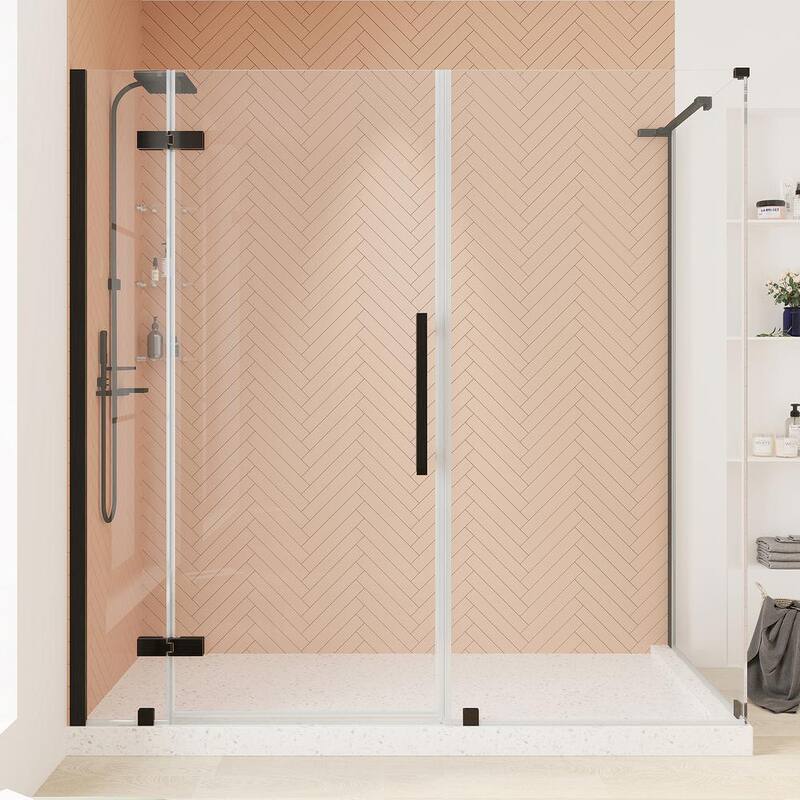 74 1/16 in. W x 72 in. H Rectangular Pivot Frameless Corner Shower Enclosure in Oil Rubbed Bronze with Shelves-Paradise Island Wear