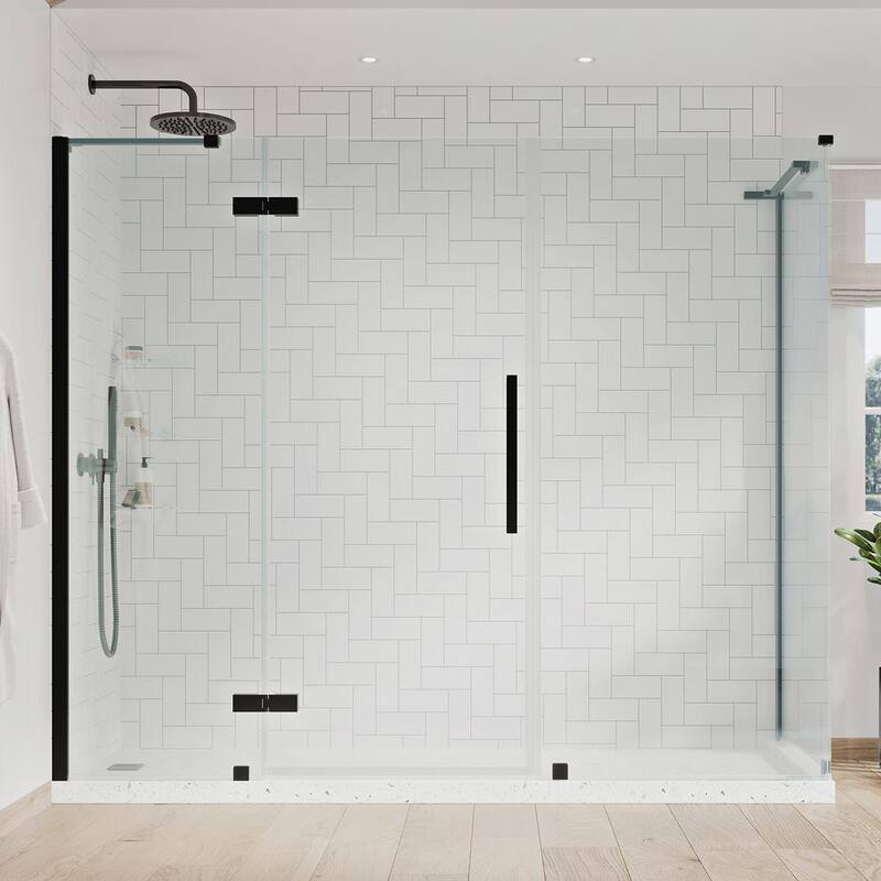 90 1/16 in. W x 72 in. H Rectangular Pivot Frameless Corner Shower Enclosure in Black with Shelves-Paradise Island Wear