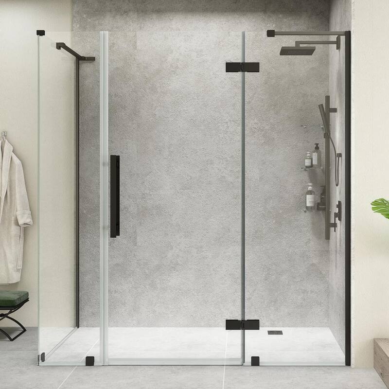 Tampa 70 13/16 in. W x 72 in. H Rectangular Pivot Frameless Corner Shower Enclosure in Black with Shelves-Paradise Island Wear