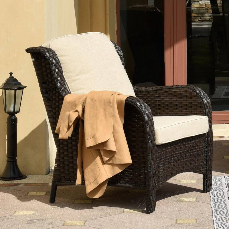 2-Piece Wicker outdoor Patio Sectional Conversation Seating Set with Beige Cushions-Paradise Island Wear