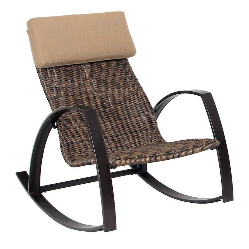 Garden Park Wicker Woven Outdoor Rocking Chair with Headrest Cushion-Paradise Island Wear