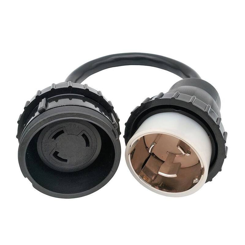1.5 ft. 10/3 3-Wire RV/Marine 50 Amp 125-Volt 3-Prong Twist Lock SS1-50P to 30 Amp L5-30R Receptacle Adapter Cord(Black)-Paradise Island Wear
