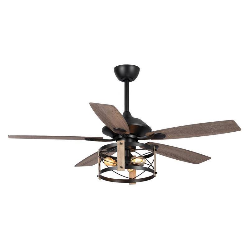 52 in. Indoor Black Industrial Downrod Mount Ceiling Fan with Remote Control and Light Kit-Paradise Island Wear