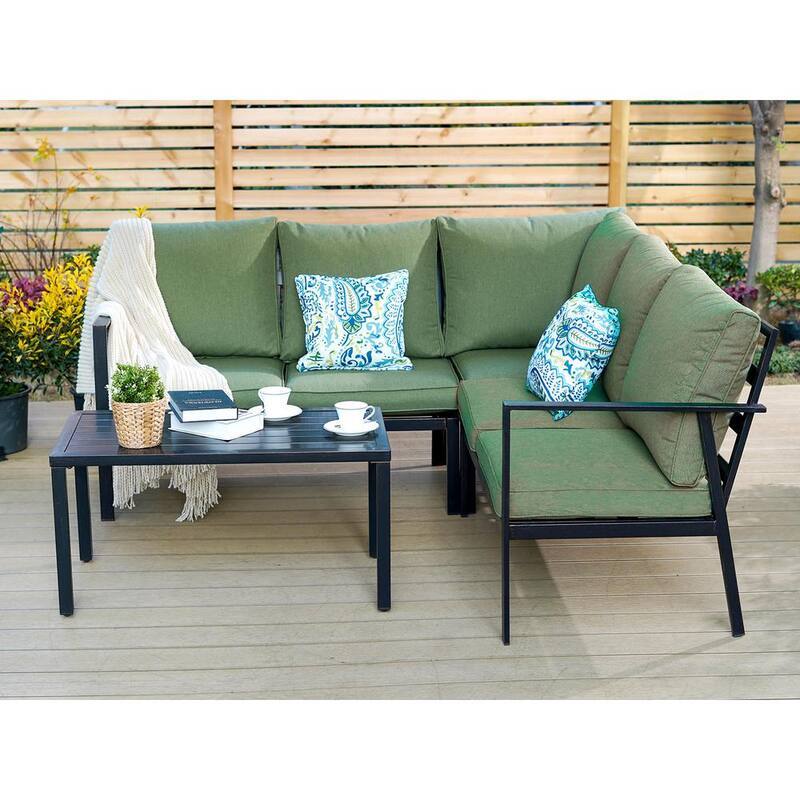 Black 6-Pieces Metal Patio Conversation Sectional Seating Set with Cushions-Paradise Island Wear