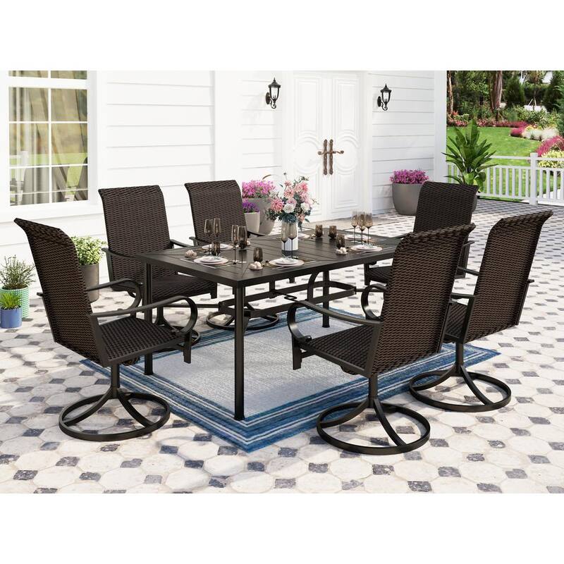 7-Piece Rattan Patio Outdoor Dining Set with High- Swivel Chairs-Paradise Island Wear