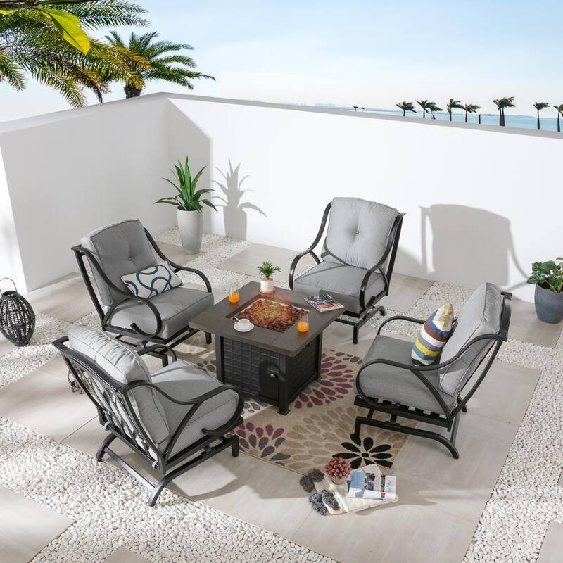 5-Piece Metal Patio Fire Pit Seating Set with Cushions-Paradise Island Wear