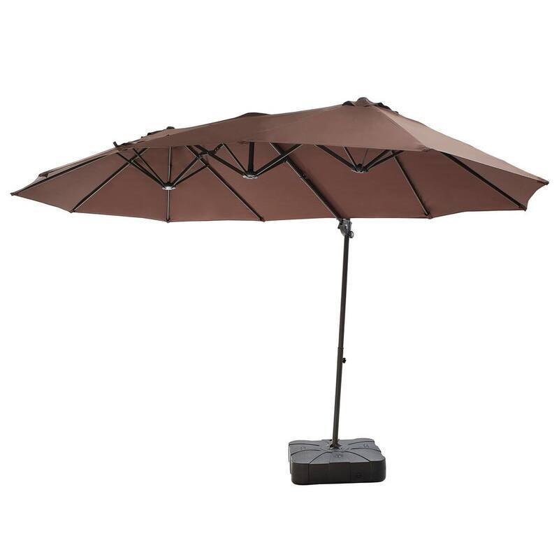 14.5 ft. x 8.5 ft. Twin Head Tilt Umbrella With Base in Color-Paradise Island Wear