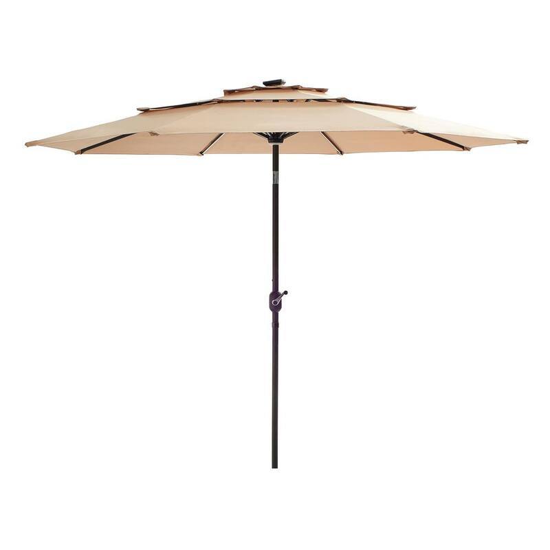 8-1/2 ft. Solar Tilt Patio Umbrella in Khaki-Paradise Island Wear