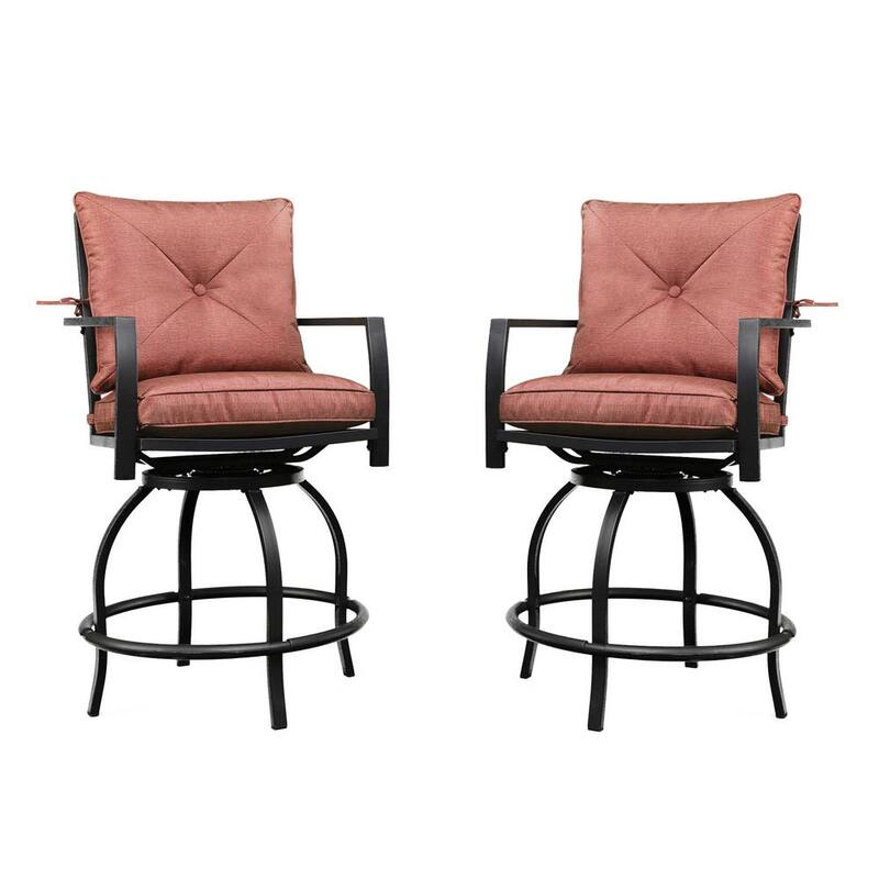 Swivel Metal Outdoor Bar Stool with Red Cushion (2-Pack)-Paradise Island Wear