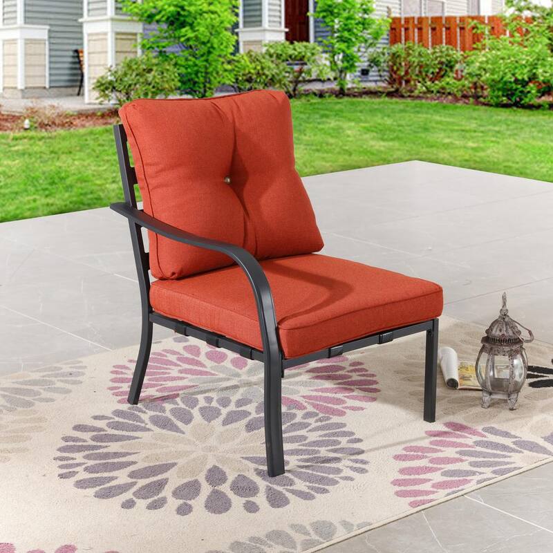 1-Piece Metal Outdoor Patio Lounge Chair with Red Cushions-Paradise Island Wear