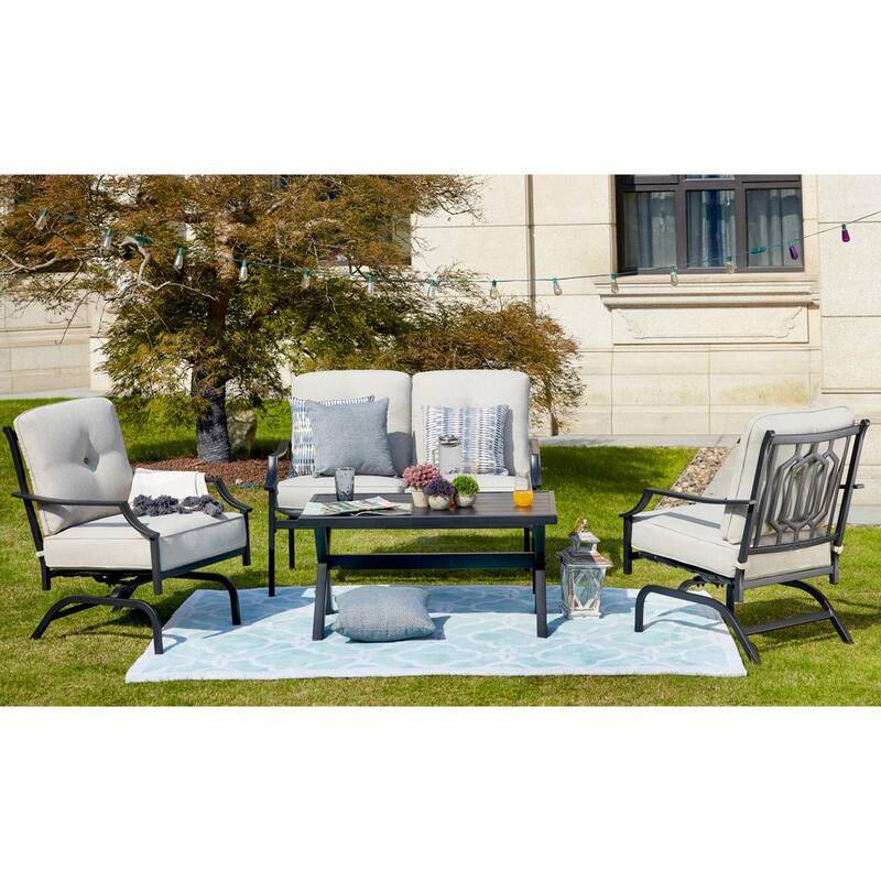 4-Piece Metal Patio Conversation Set with Beige Cushions-Paradise Island Wear