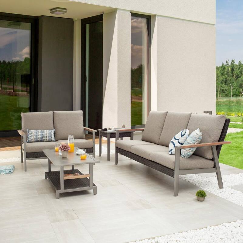 Thermal Transfer 4-Piece Wicker Patio Conversation Set with Khaki Cushions-Paradise Island Wear