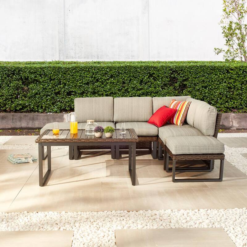 Wicker 7-Piece Wicker Patio Conversation Set with Cushions-Paradise Island Wear