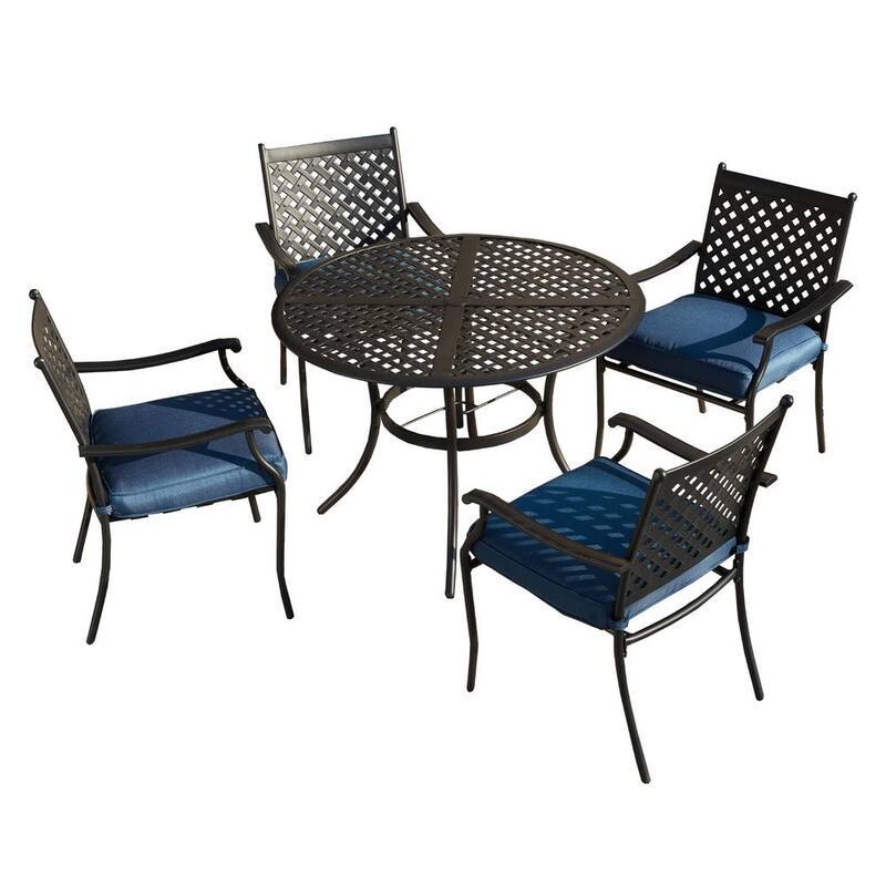 5-Piece Metal Outdoor Dining Set with Blue Cushions-Paradise Island Wear