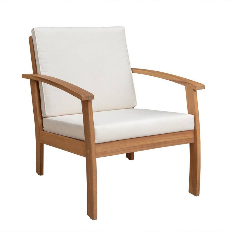 Lio Natural Stain Solid Wood Outdoor Lounge Chair with Beige Cushions-Paradise Island Wear