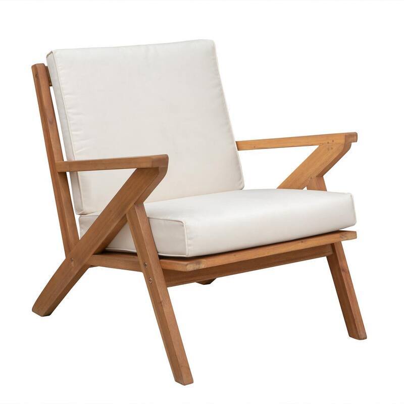 Oslo Stationary Solid Wood Outdoor Lounge Chair with Beige Cushion-Paradise Island Wear