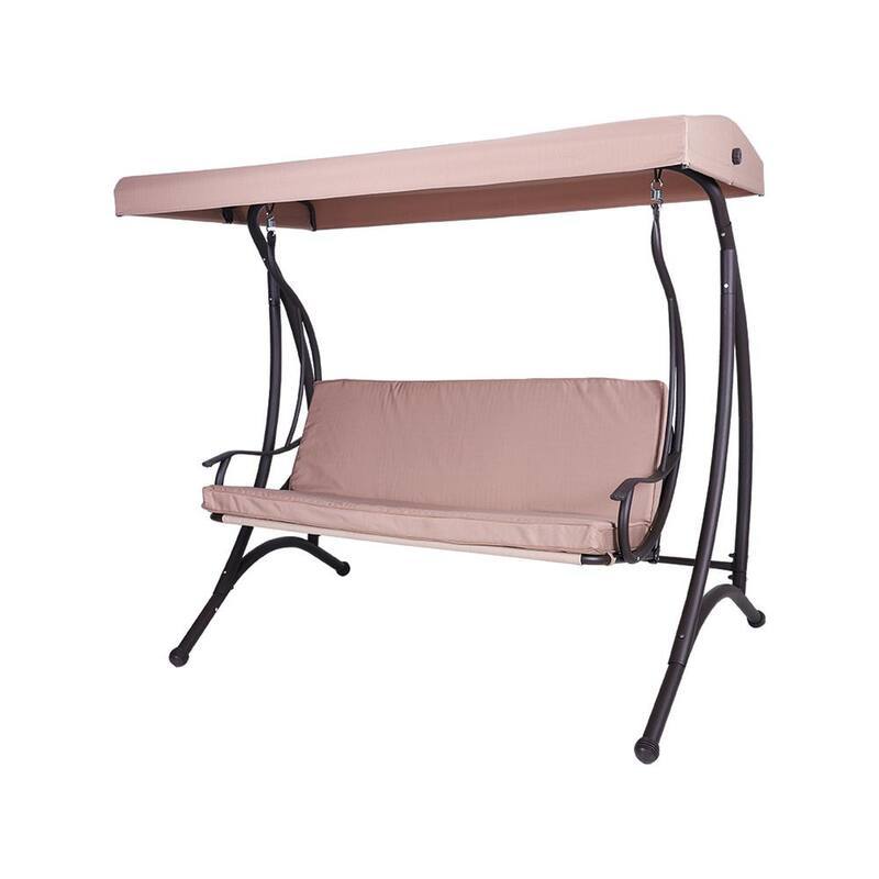 Outdoor Patio Swings 3-Seats Freestanding with Cushions and Adjustable Canopy-Paradise Island Wear