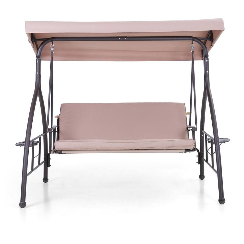Outdoor Patio Swings with Canopy 3-Seats Freestanding Cushions Side Tables Included-Paradise Island Wear