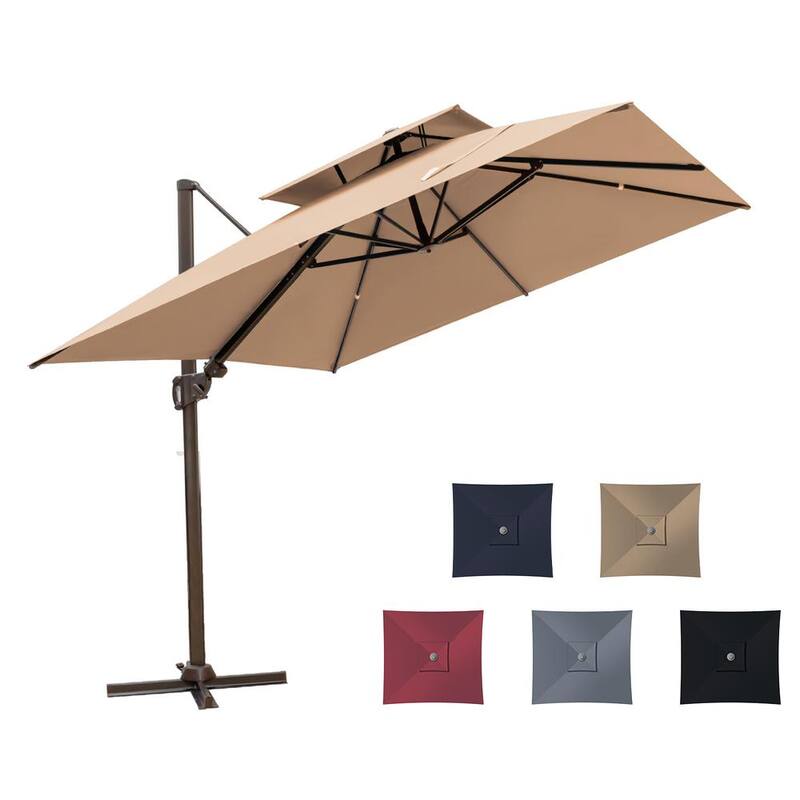 10 ft. Double Aluminum Cantilever Tilt Patio Umbrella in Tan-Paradise Island Wear