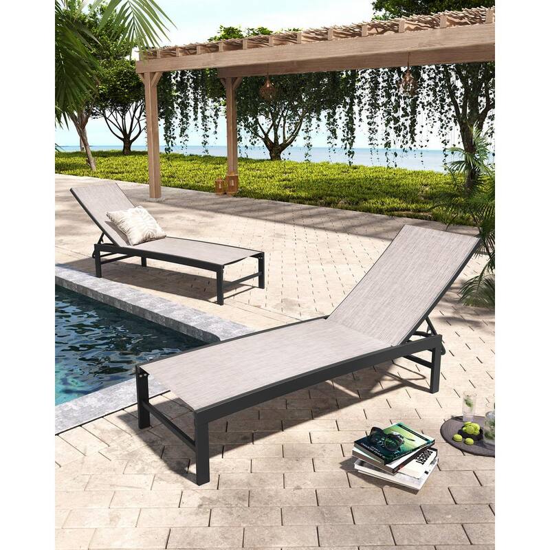 2-Piece Adjustable Aluminum Outdoor Chaise Lounge in Earth-Paradise Island Wear