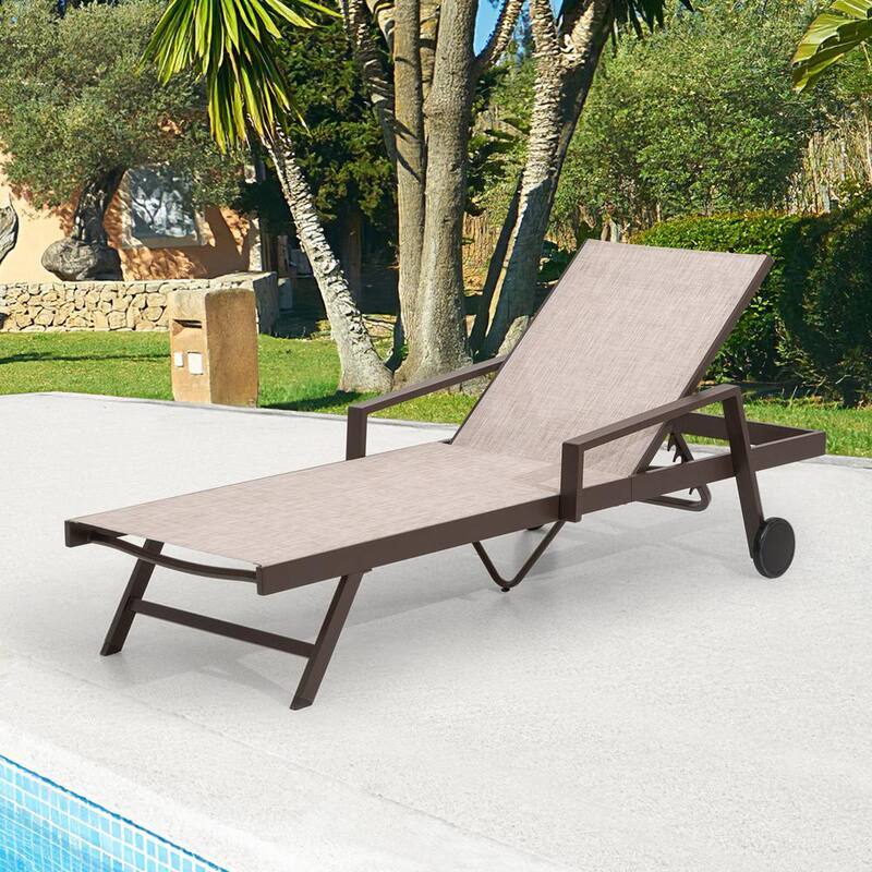 1-Piece Aluminum Adjustable Outdoor Chaise Lounge in Beige-Paradise Island Wear