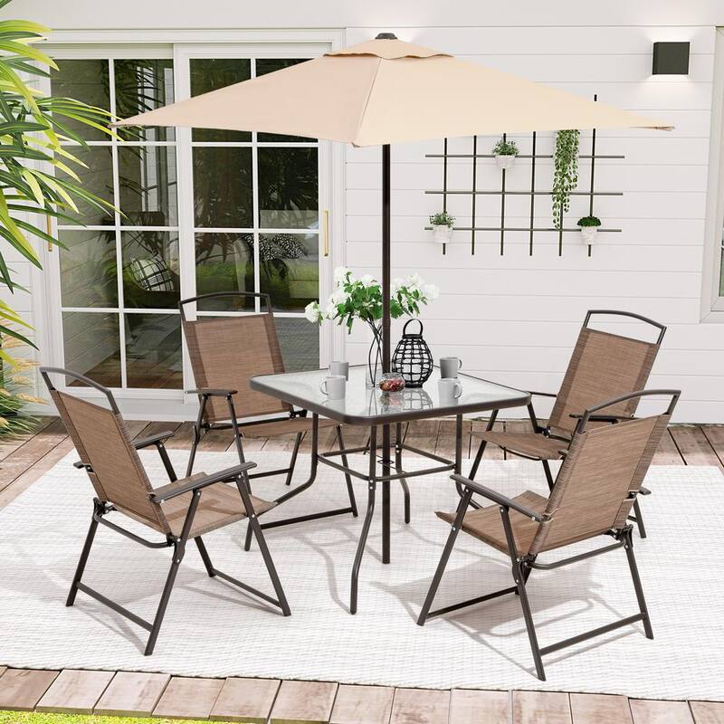 6-Piece Metal Outdoor Dining Set in and Tan Umbrella-Paradise Island Wear
