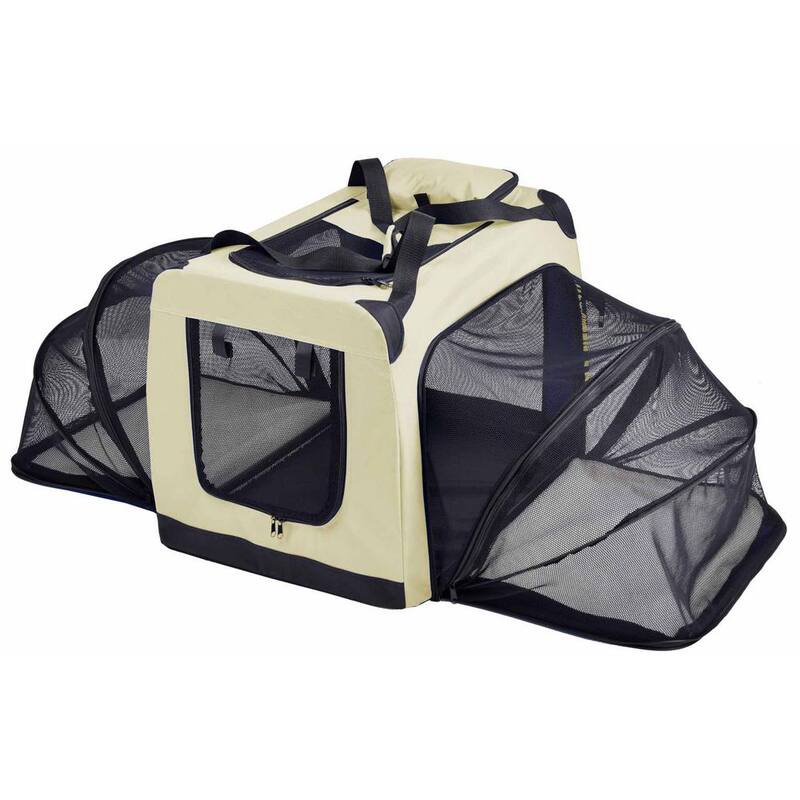 Accordion Metal Framed Collapsible Expandable Pet Crate - Medium in Khaki-Paradise Island Wear
