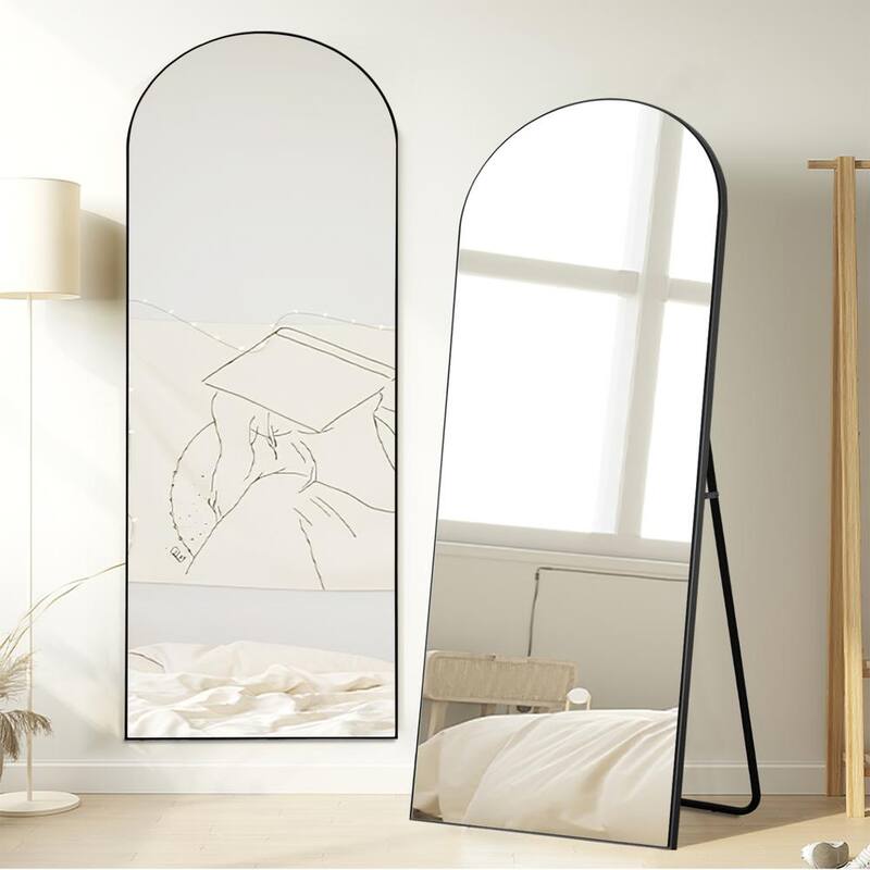 65 in. H x 22 in. W Modern Wooden Arched Full-Length Vanity Mirror with Stand in Black-Paradise Island Wear