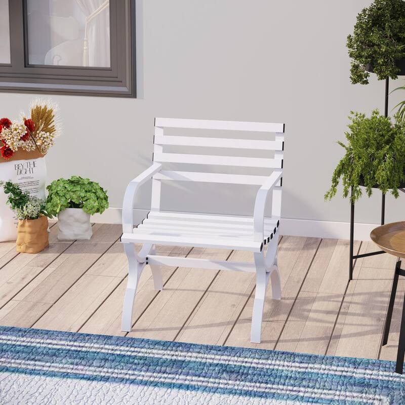 Modern Slatted Patio Single Seat Garden Beach with Backrest and Armrests-Paradise Island Wear