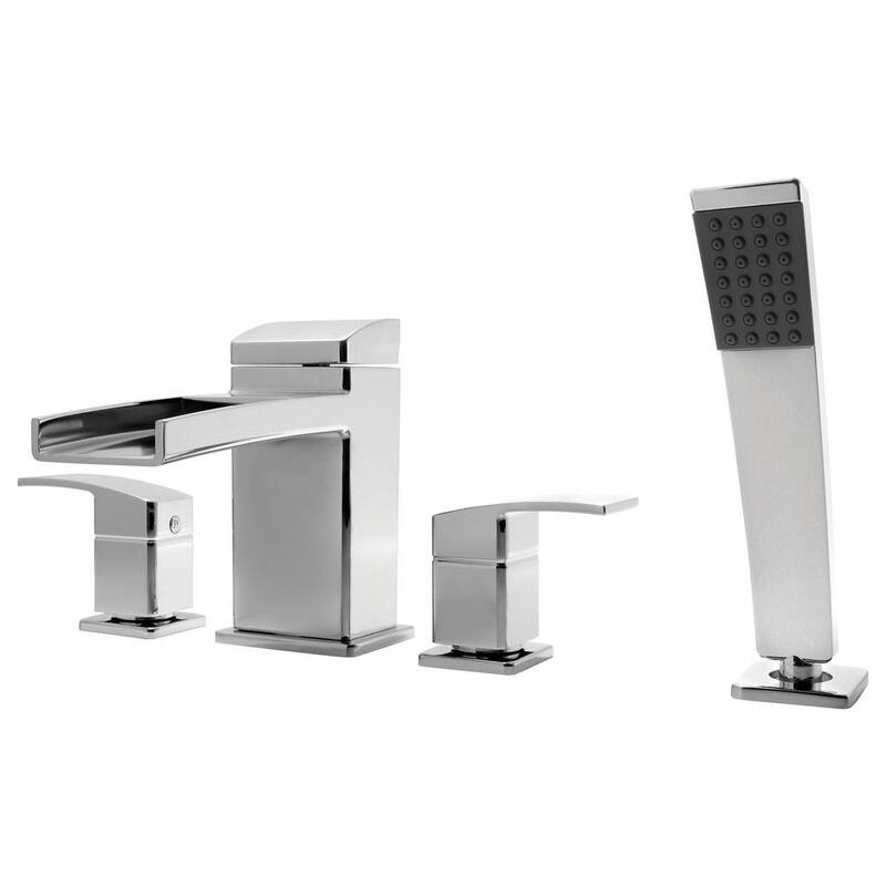 2-Handle Waterfall Deck Mount Roman Tub Faucet Trim Kit with Handshower in Polished Chrome (Valve Not Included)-Paradise Island Wear
