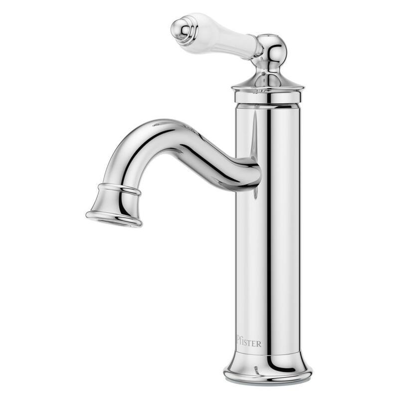 Courant Single-Handle Single Hole Bathroom Faucet with Deckplate and Drain Kit in Polished Chrome with Porcelain Handle-Paradise Island Wear