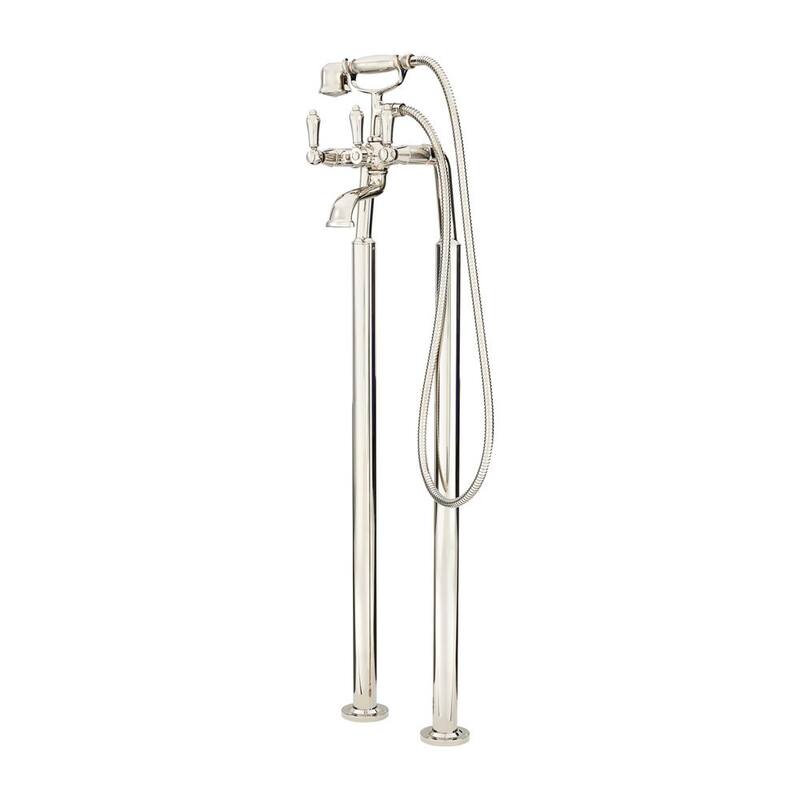 Traditional Triple-Handle Freestanding Roman Tub Faucet Trim Kit with Hand Shower in Polished Nickel-Paradise Island Wear
