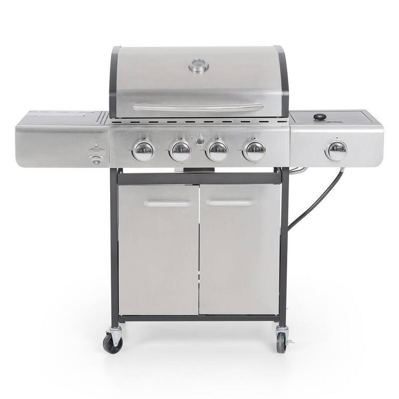 4-Burner Portable Propane Gas in Stainless with Side Burner and Fixed Side Tables-Paradise Island Wear