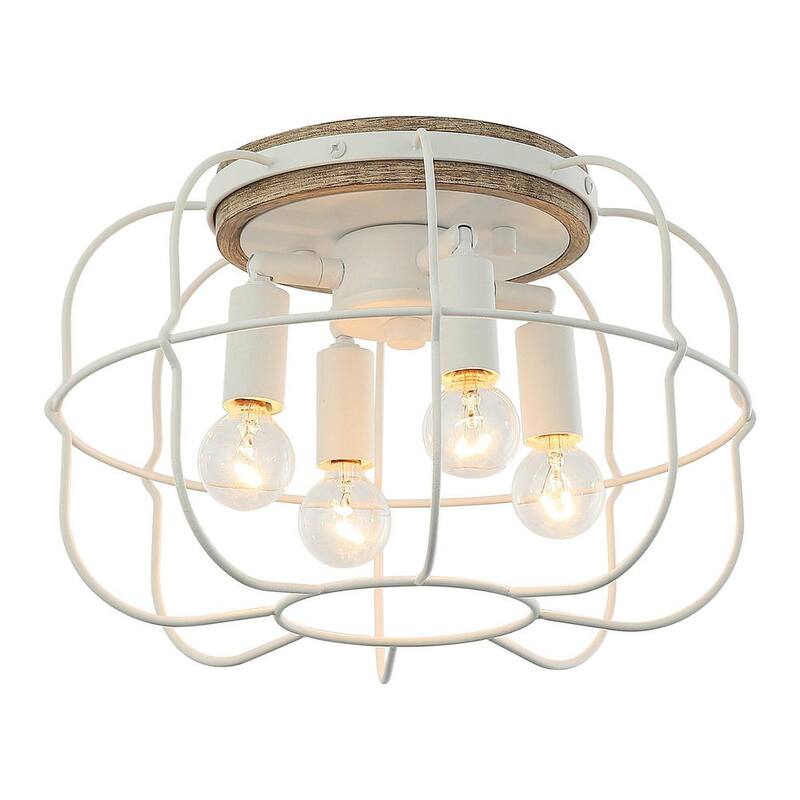 12 in. 4-Light Pure White Flush Mount Ceiling Light Fixture with Metal Open Shade-Paradise Island Wear
