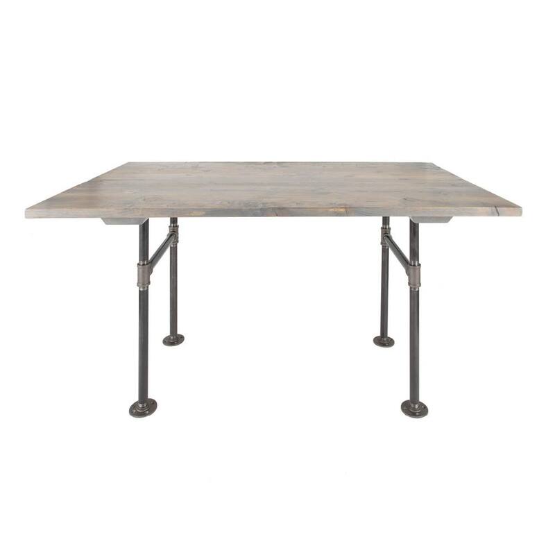 60 in. x 36 in. x 29.5 in. Riverstone Grey Restore Wood Dining Table with Industrial Steel Pipe Legs-Paradise Island Wear