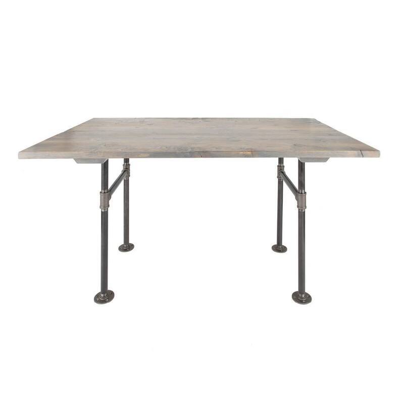 60 in. x 36 in. x 29.5 in. Riverstone Grey Restore Wood Dining Table with Industrial Steel Pipe Legs-Paradise Island Wear