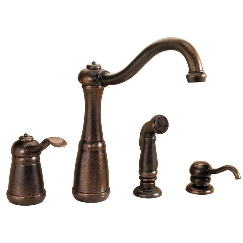 Single-Handle Side Sprayer Kitchen Faucet and Soap Dispenser in Bronze-Paradise Island Wear